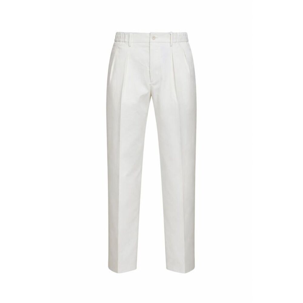 Tagliatore Men Cream Stretch Cotton Pleated Trousers